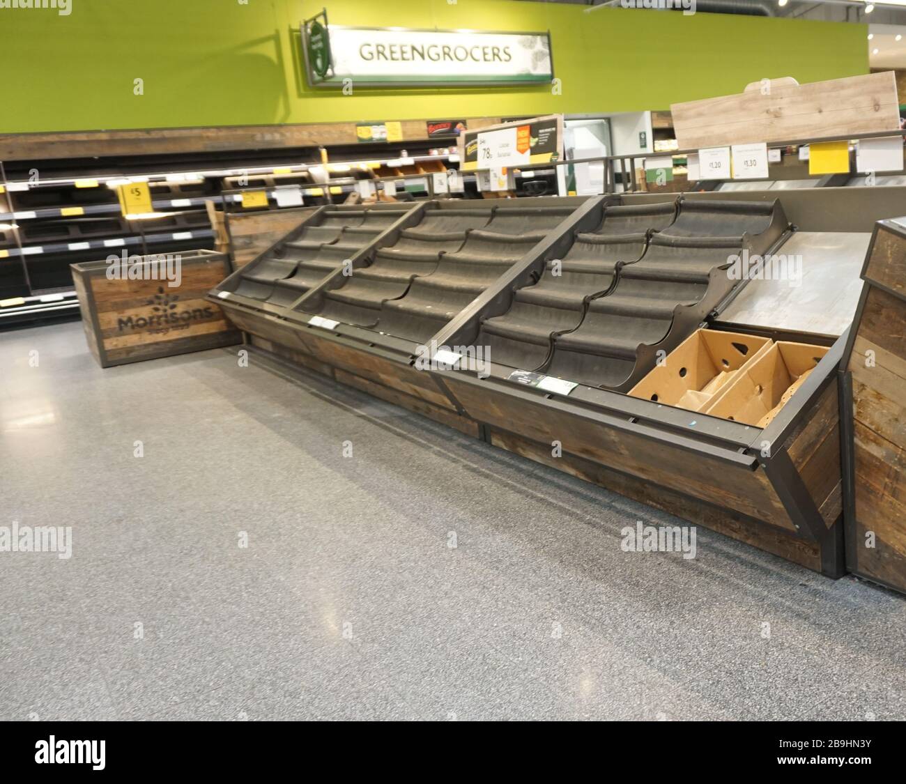 Empty shelves in Morrisons supermarket due to the panic buying caused