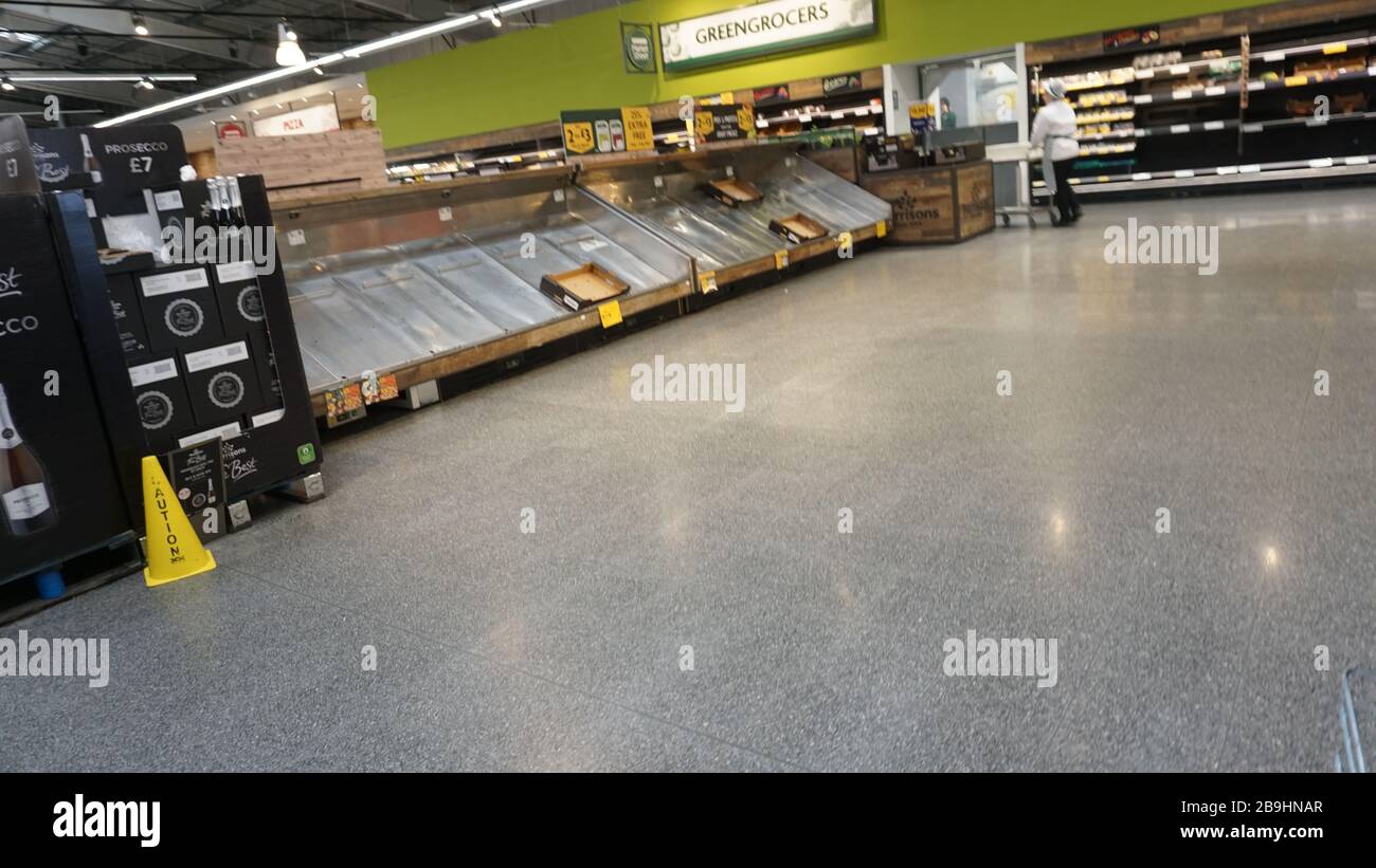 Empty shelves in Morrisons supermarket due to the panic buying caused