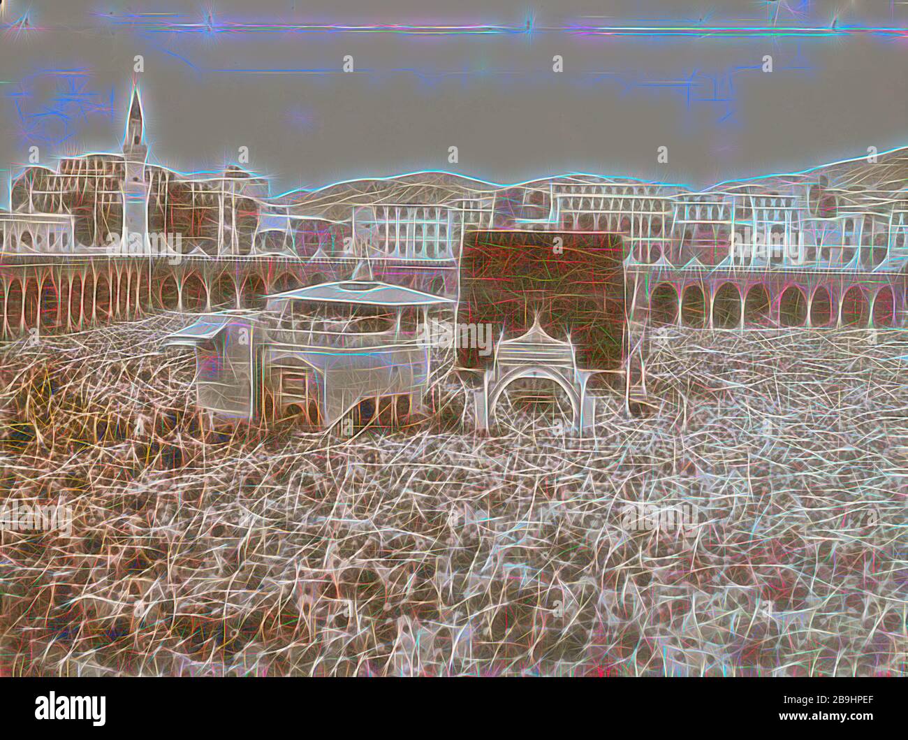 Mecca, ca. 1910. Bird'seye view of Kaaba crowded w/pilgrims. 1910