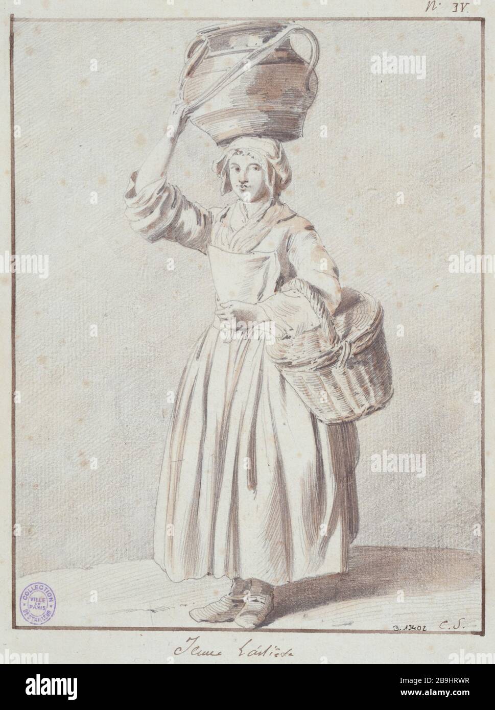 A YOUNG DAIRY D'après Edme Bouchardon (1698-1762). 'Une jeune laitière'. Dessin. Paris, musée Carnavalet. Stock Photo