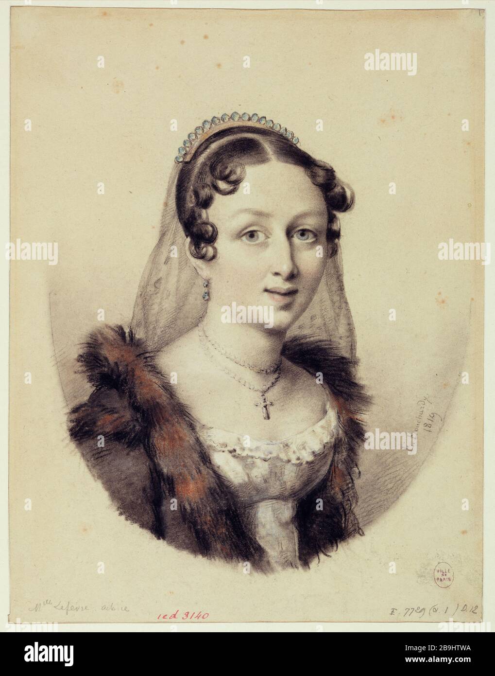 Portrait of Mademoiselle Lefevre actress in 1819 Etienne Bouchardy (1797-1849). Portrait de Mademoiselle Lefèvre, actrice, en 1819. Crayon rehaussé sur papier clair. Paris, musée Carnavalet. Stock Photo