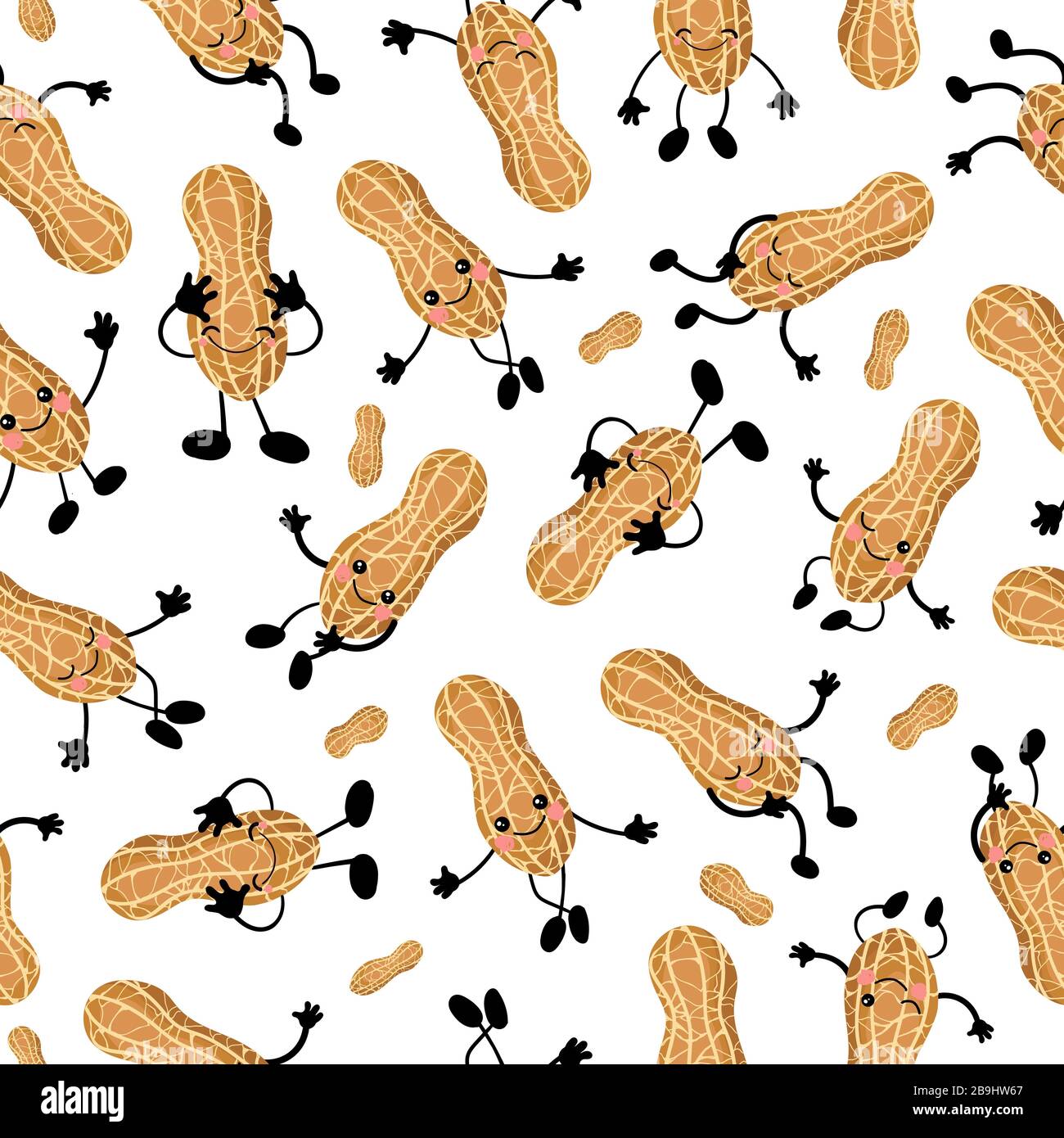 Seamless peanuts on a light background. Vector illustration. Nuts characters. Stock Vector