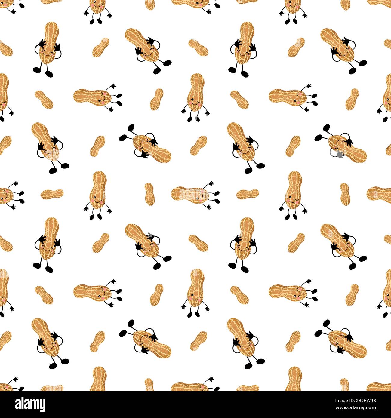 Seamless peanuts on a light background. Vector illustration. Nuts characters. Stock Vector