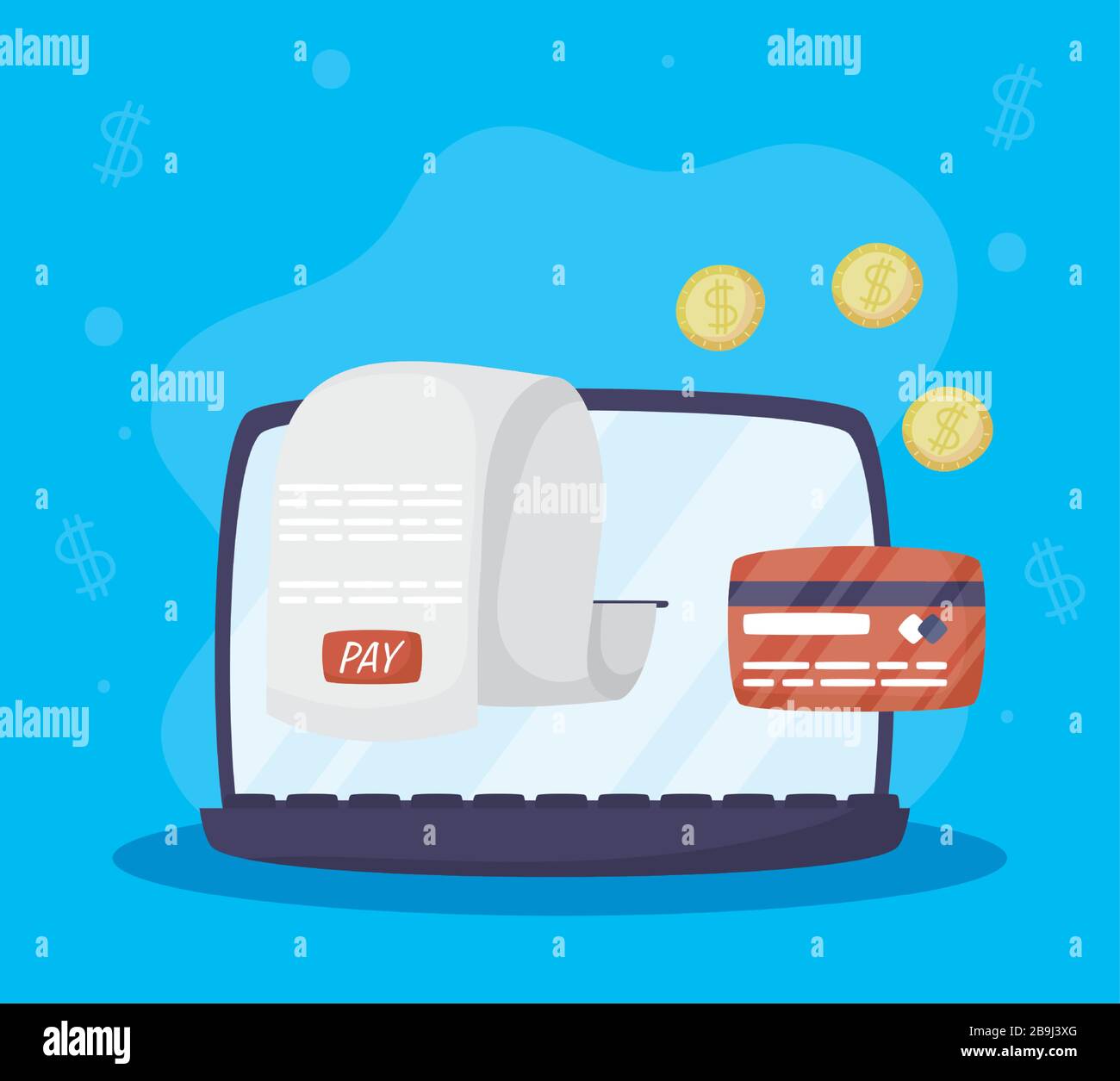 Payments online technology with laptop and credit card Stock Vector