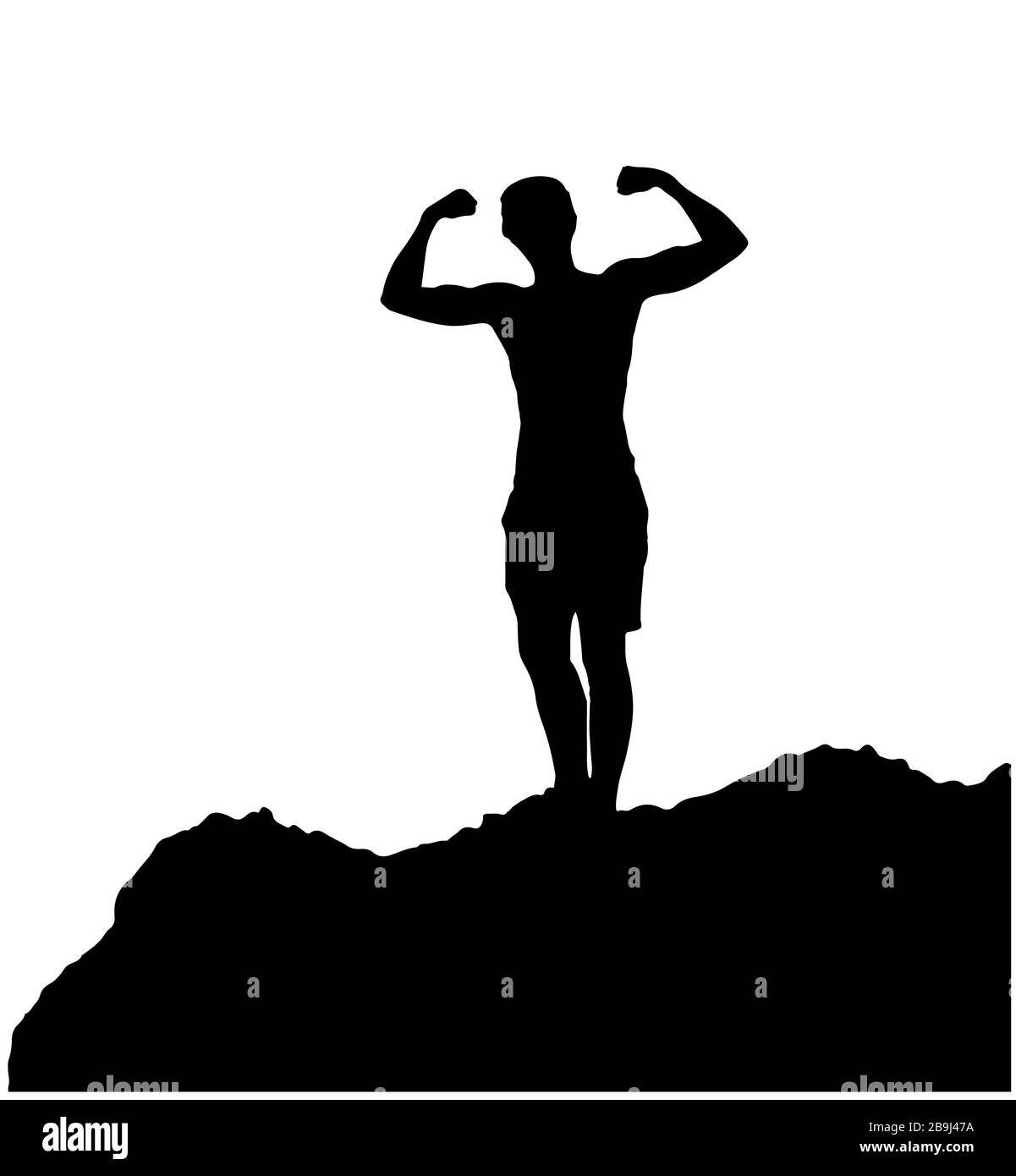 Black silhouette of a man standing on the top of the hill showing his