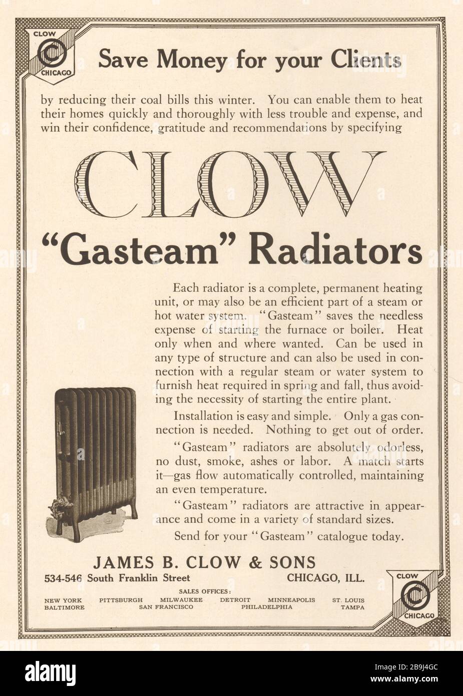 James B. Clow & Sons. Clow ''Gasteam'' radiators. James B. Clow & Sons