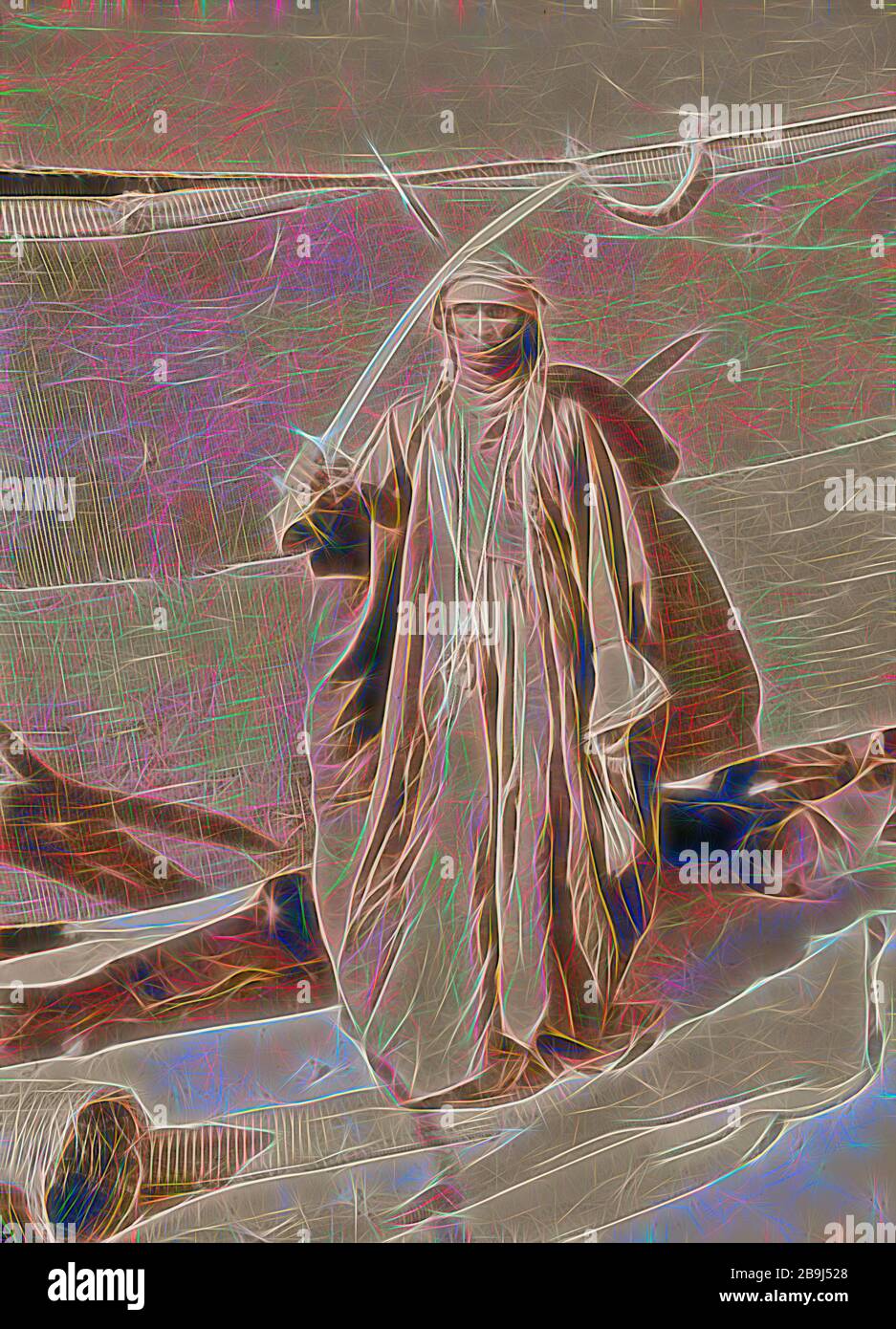 Bedouin woman holding sword for the sword-dance. 1898 Stock Photo - Alamy