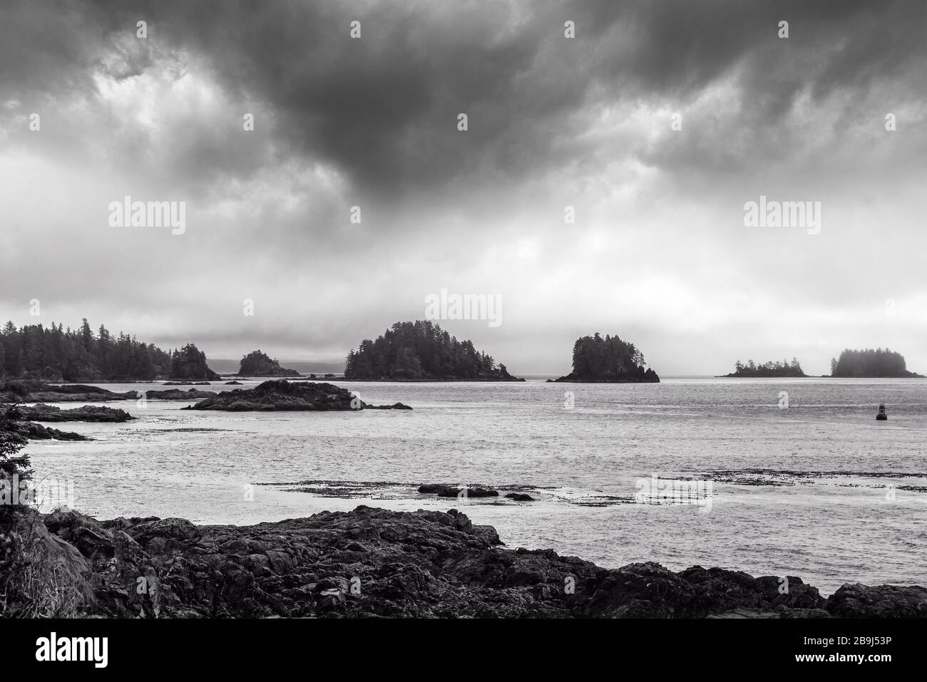 Dramatic clouds on Wild Pacific Trail in Ucluelet, Vancouver Island, British Columbia, Canada Stock Photo