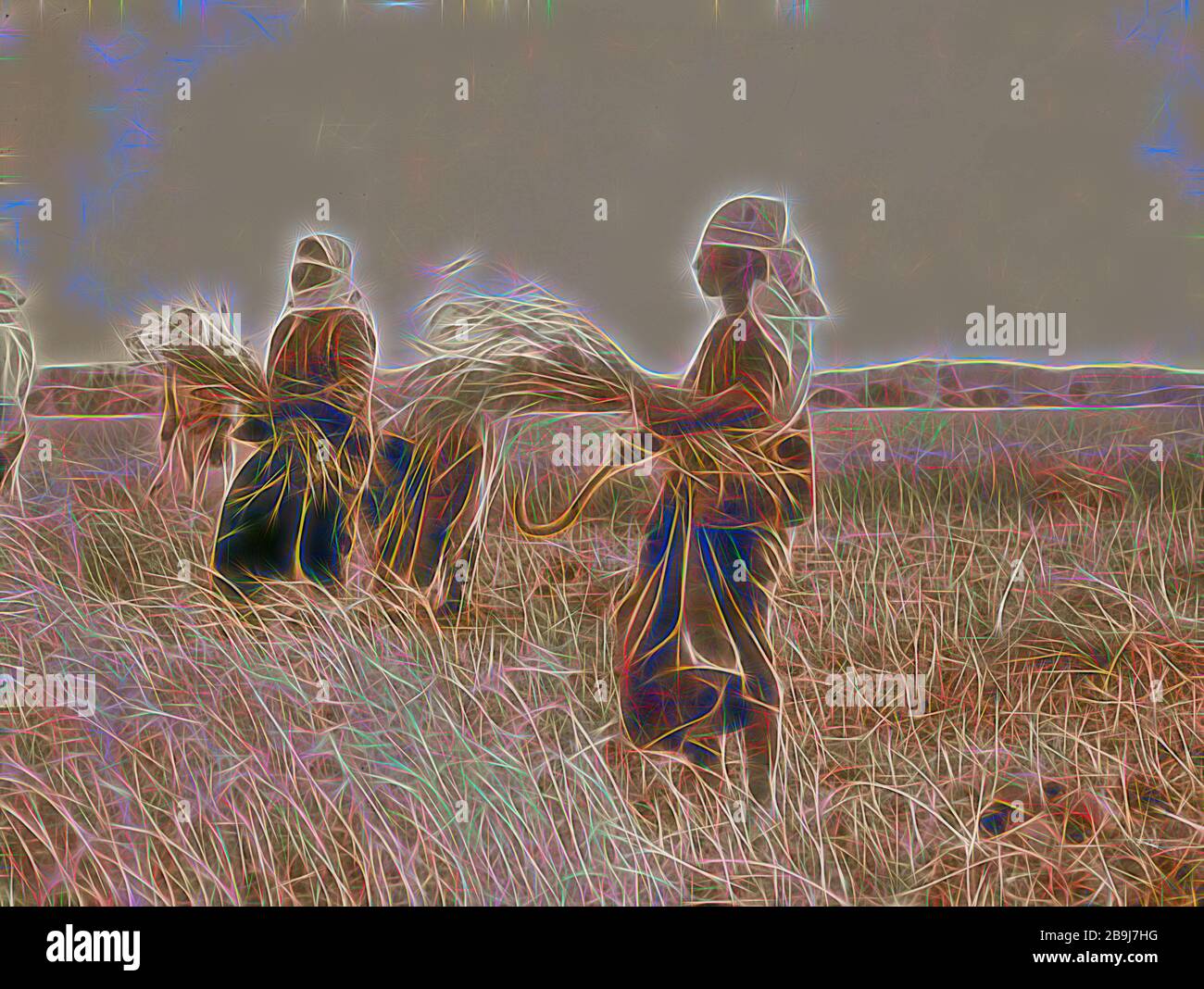 Arab Peasants. Reaping scenes. Mt. of Olives in background 1898, Middle East, Israel and/or