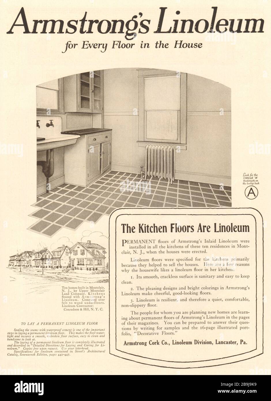 Armstrong's linoleum for every floor in the house. Kitchen floors. Armstrong Cork Co., Linoleum Division, Lancaster, Pennsylvania (1922) Stock Photo