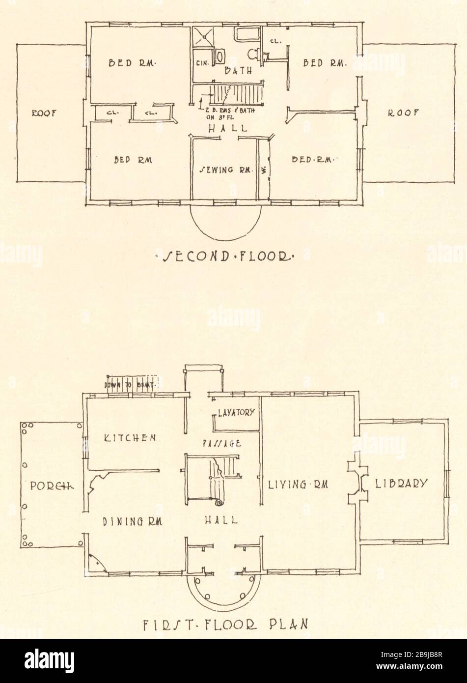 House, W. J. Cameron, Dearborn, Michigan. Second and first floor plans. Albert Wood, Architect