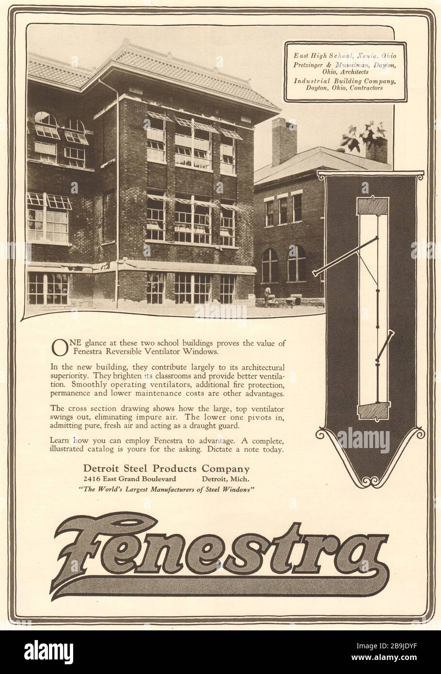 Fenestra. East High School, Xenia, Ohio. Pretzinger & Musselman, Dayton, Architect. Detroit Steel Products Co., 2416 East Grand Boulevard (1922) Stock Photo