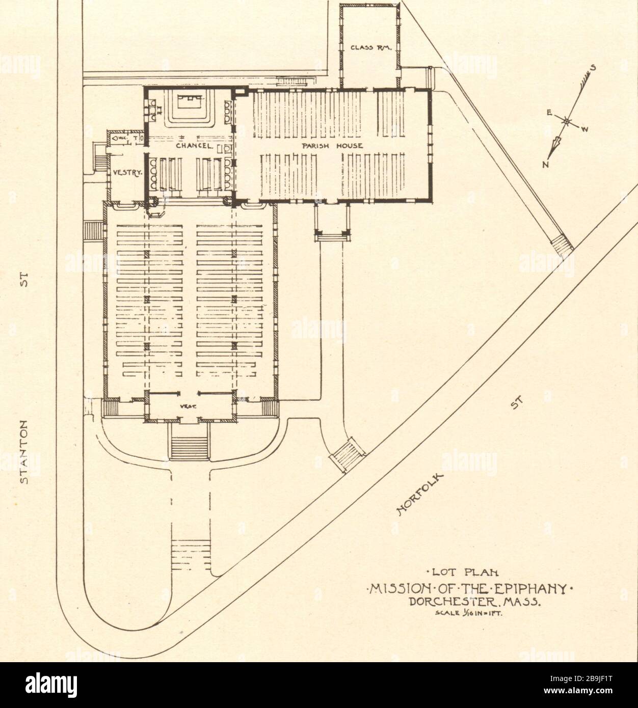 The mission of the Epiphany, Dorchester, Massachusetts. Lot plan. Frank A. Bourne, Architect (1922) Stock Photo