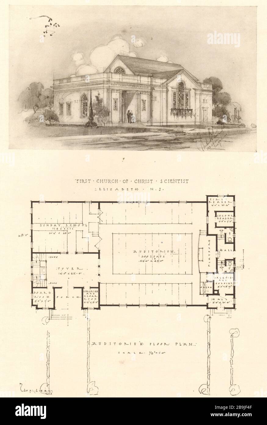 Methodist Episcopal Church & Chapel, Ridgewood, New outlet Jersey, 1901. F R Comstock, Architects. Hand Colored, Original Plan, Architecture