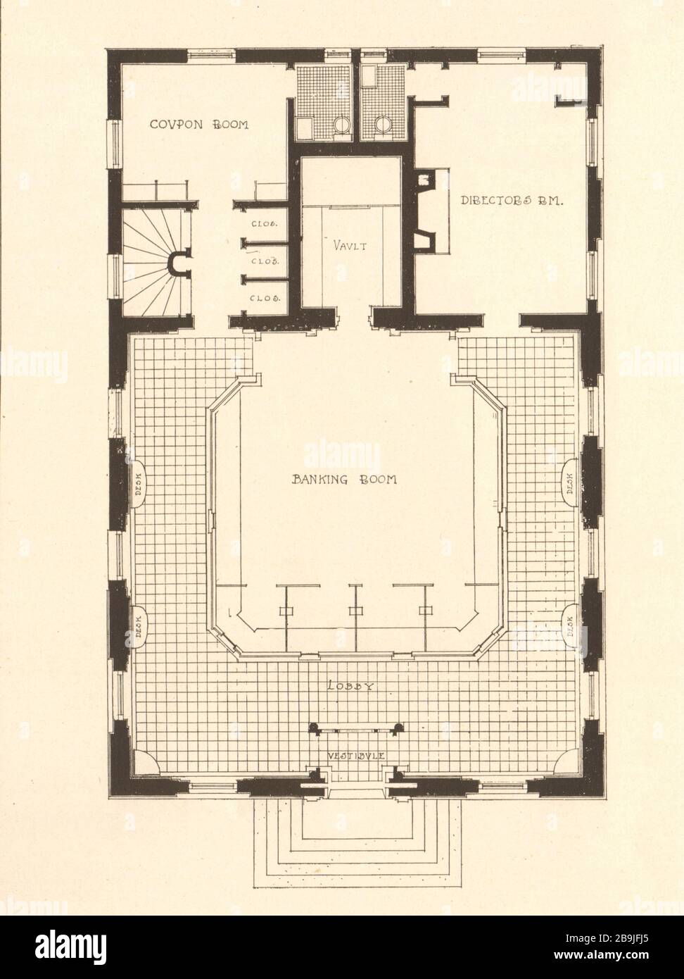 First National Bank, Aberdeen, Maryland. Plan. Henry P. Hopkins, Architect. L.H. Fowler, Associate Architect (1922) Stock Photo