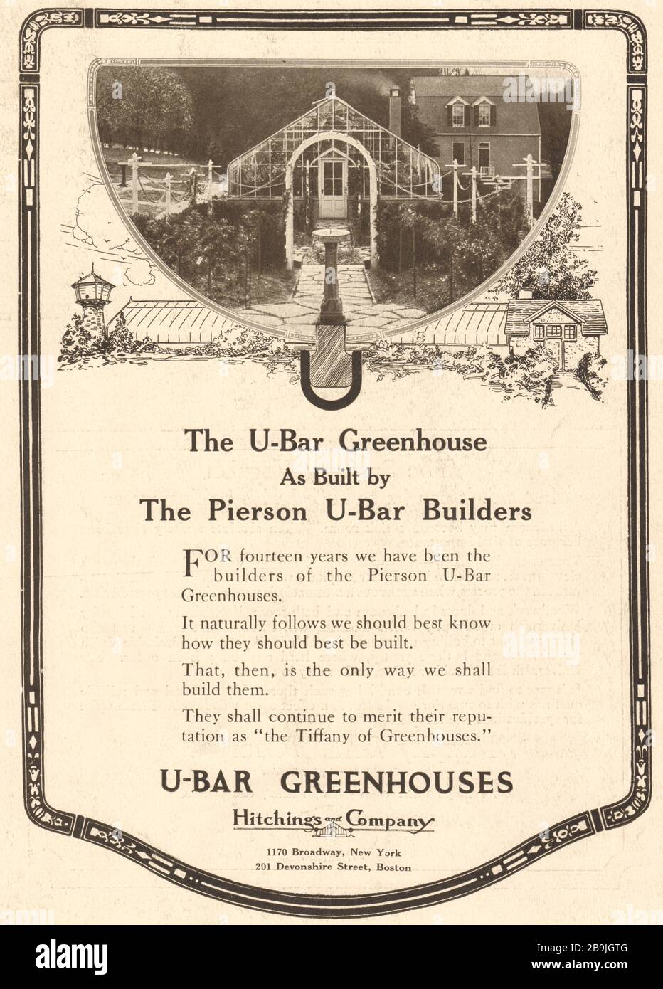 Pierson U-bar builders. U-bar Greenhouses. Hitchings & Company, 1170 Broadway, New York; 201 Devonshire Street, Boston (1919) Stock Photo