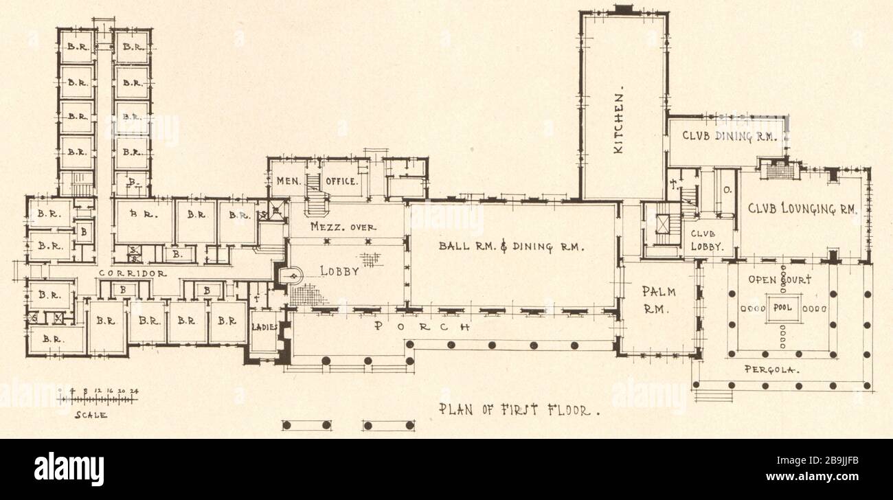 Whittle Springs hotel and club-house, Knoxville, Tennessee. Plan of first  floor. Barber & McMurry, Architects (1919 Stock Photo - Alamy