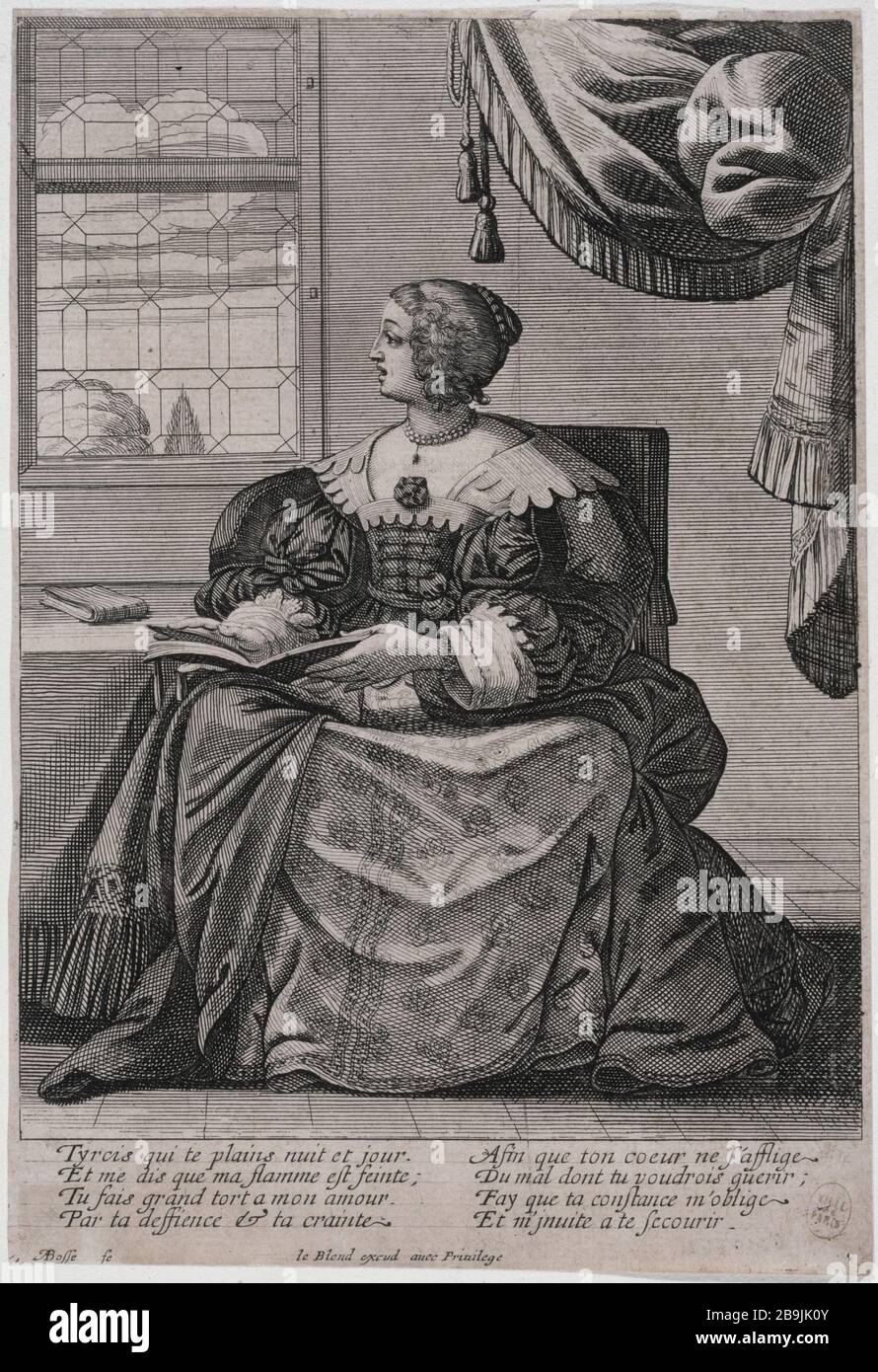A LADY SING PRETEND Abraham Bosse (1602-1676). 'Une dame semblant chanter'. Paris, musée Carnavalet. Stock Photo
