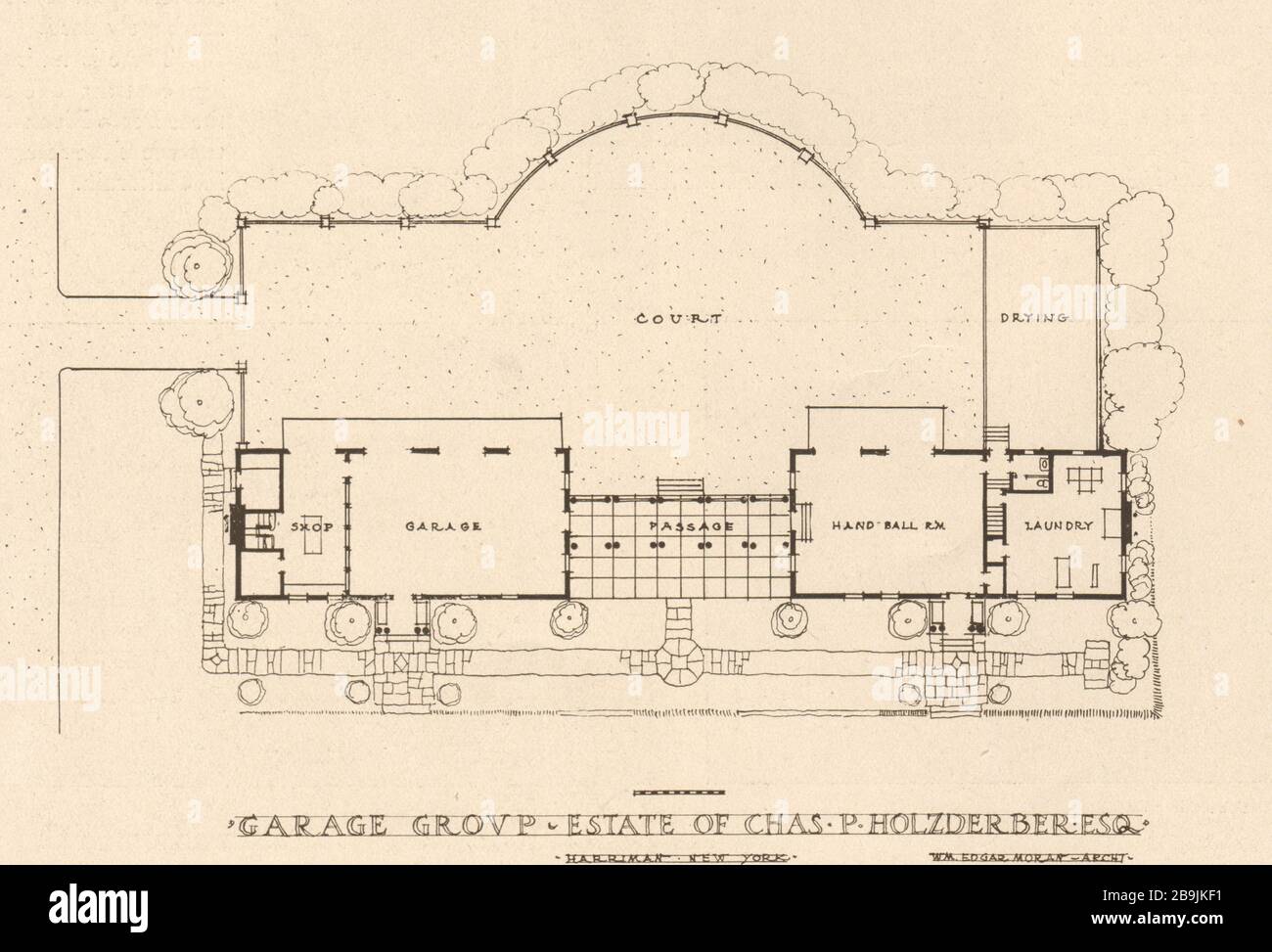 Garage group estate of Chas P. Holzderber Esq, Harriman, New York. Plan. W.M. Edgar Moran, Architect (1919) Stock Photo