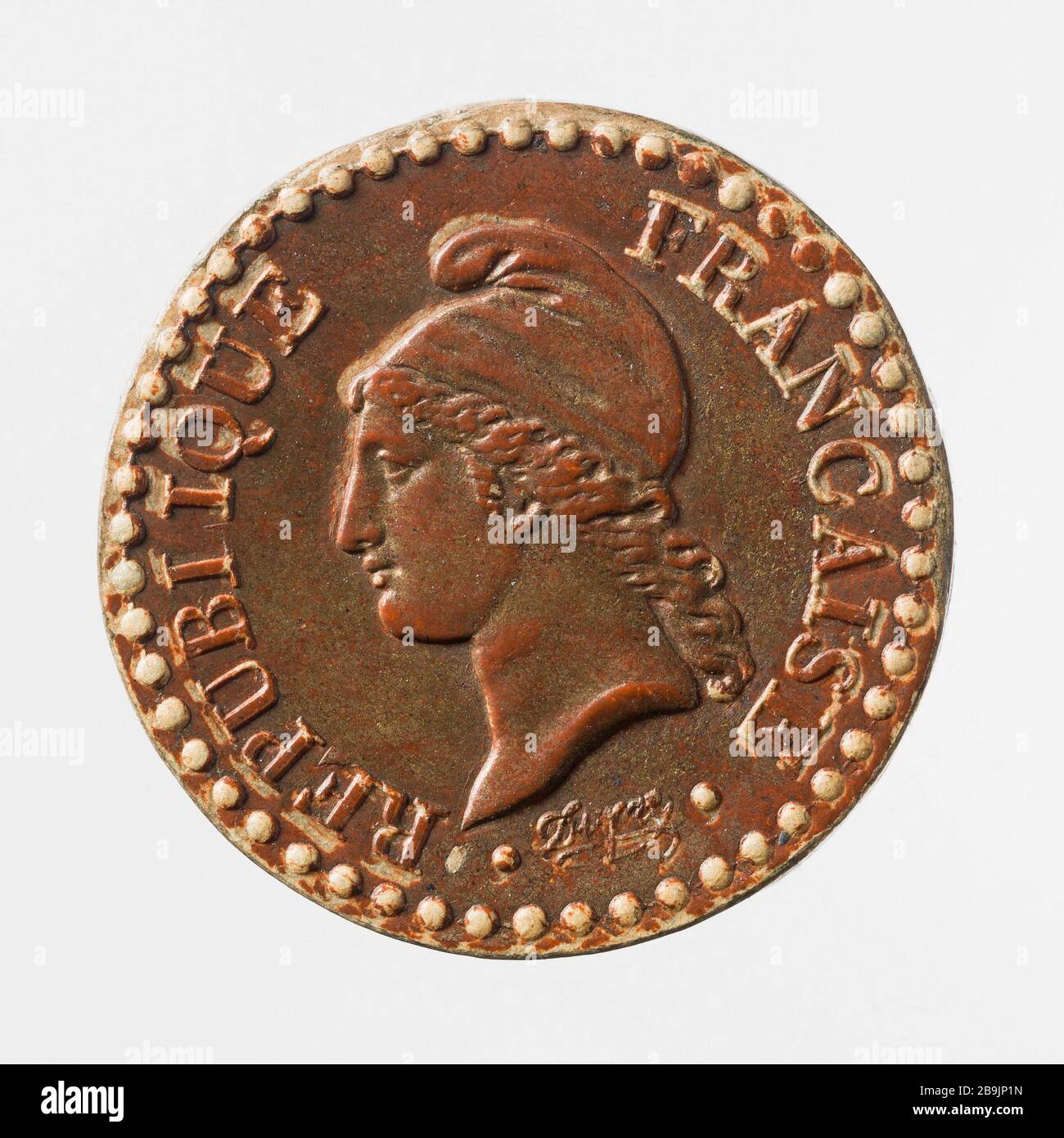 Part of a penny of the Second Republic, 1849 Augustin Dupré (1748-1833). Pièce de un centime de la Deuxième République, 1849. Matériaux non identifié. 1849. Paris, musée Carnavalet. Stock Photo