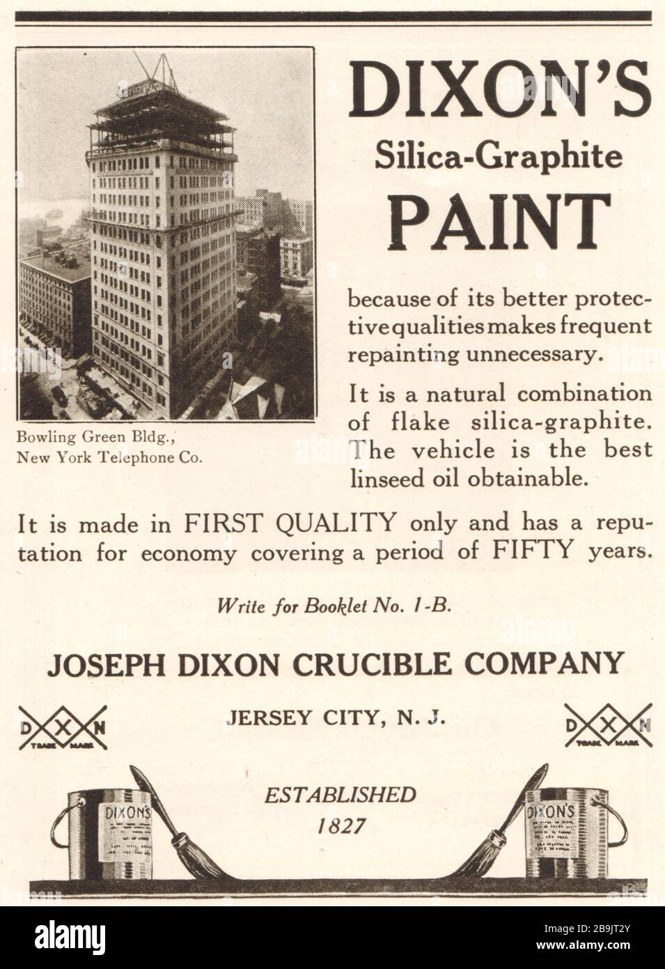 Dixon's silicagraphite paint. Bowling Green building, New York Telephone Co. Joseph Dixon