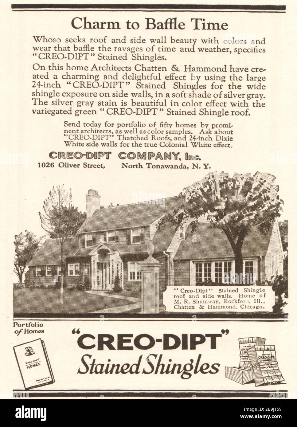 Home of M.R. Shumway, Rockford, Illinois, Chatten & Hammond, Chicago. Creo-Dipt Company, Inc. 1026 Oliver Street, North Tonawanda, New York (1921) Stock Photo