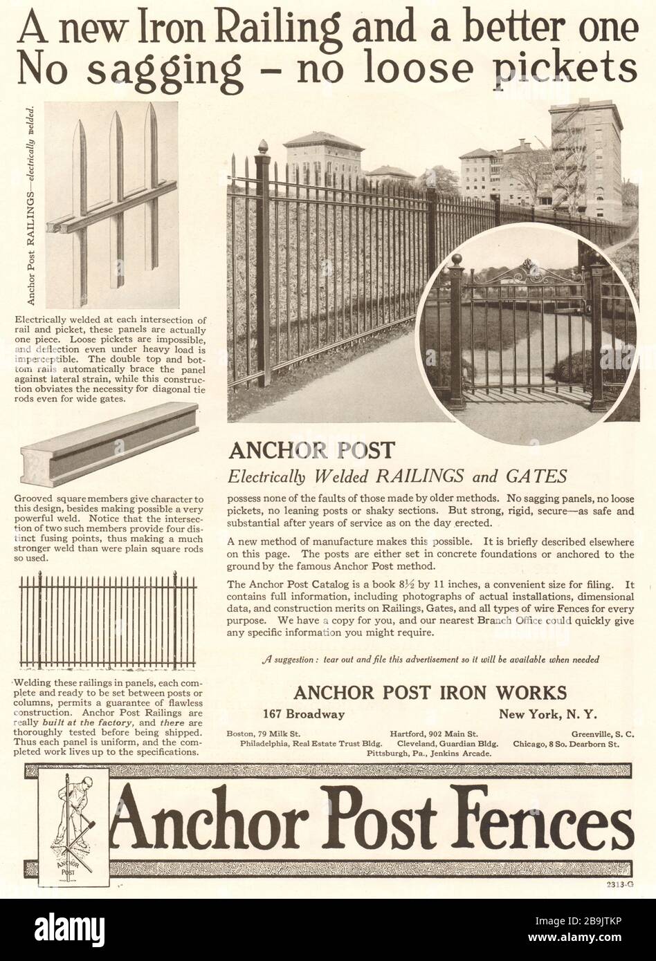Anchor Post Electrically Welded Railings Gates Anchor Post Iron Works 167 Broadway New York 1921 Stock Photo Alamy