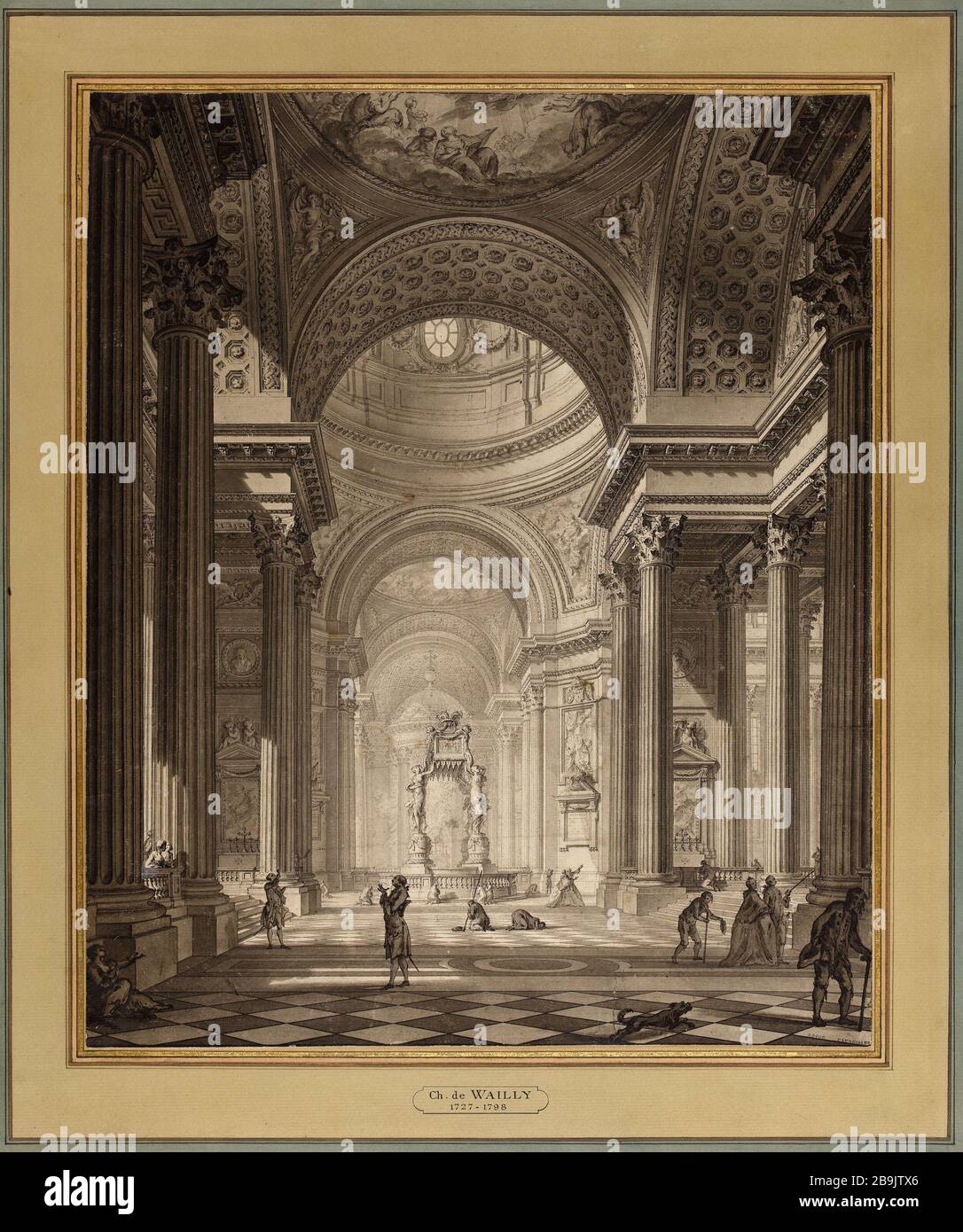 Inside the church Sainte Genevieve Charles de Wailly (1729-1798). 'Intérieur de l'église Sainte Geneviève'. Plume, lavis d'encre de chine. Paris, musée Carnavalet. Stock Photo