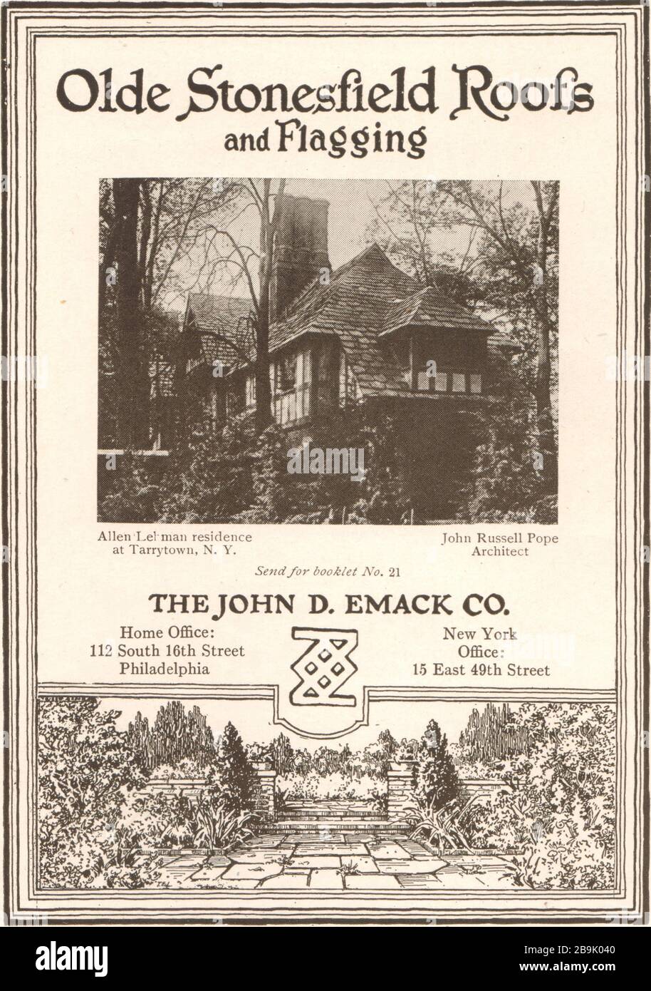 Allan Lehman house, Tarrytown, New York. John Russell Pope, architect. Olde stonesfield roofs & flagging. The John D. Emack Co., Philadelphia  (1922) Stock Photo