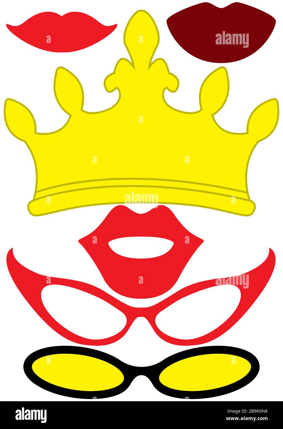 Party accessories set - glasses, crown, lips Stock Vector