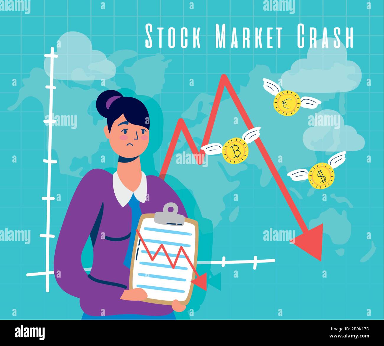 businesswoman with stock market crash icons Stock Vector Image & Art ...