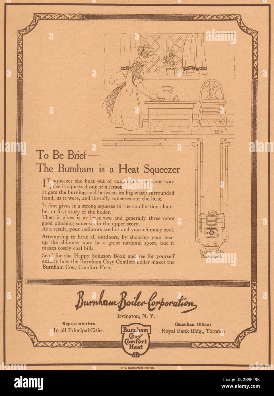 To be brief- The Burham is a heat squeezer. Burnham Boiler Corporation, Irvington, New York (1922) Stock Photo