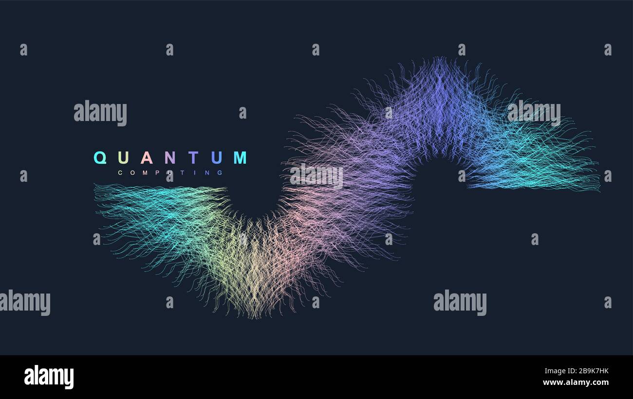 Quantum computer technology concept. Sphere explosion background. Deep learning artificial intelligence. Big data algorithms visualization. Waves flow Stock Vector