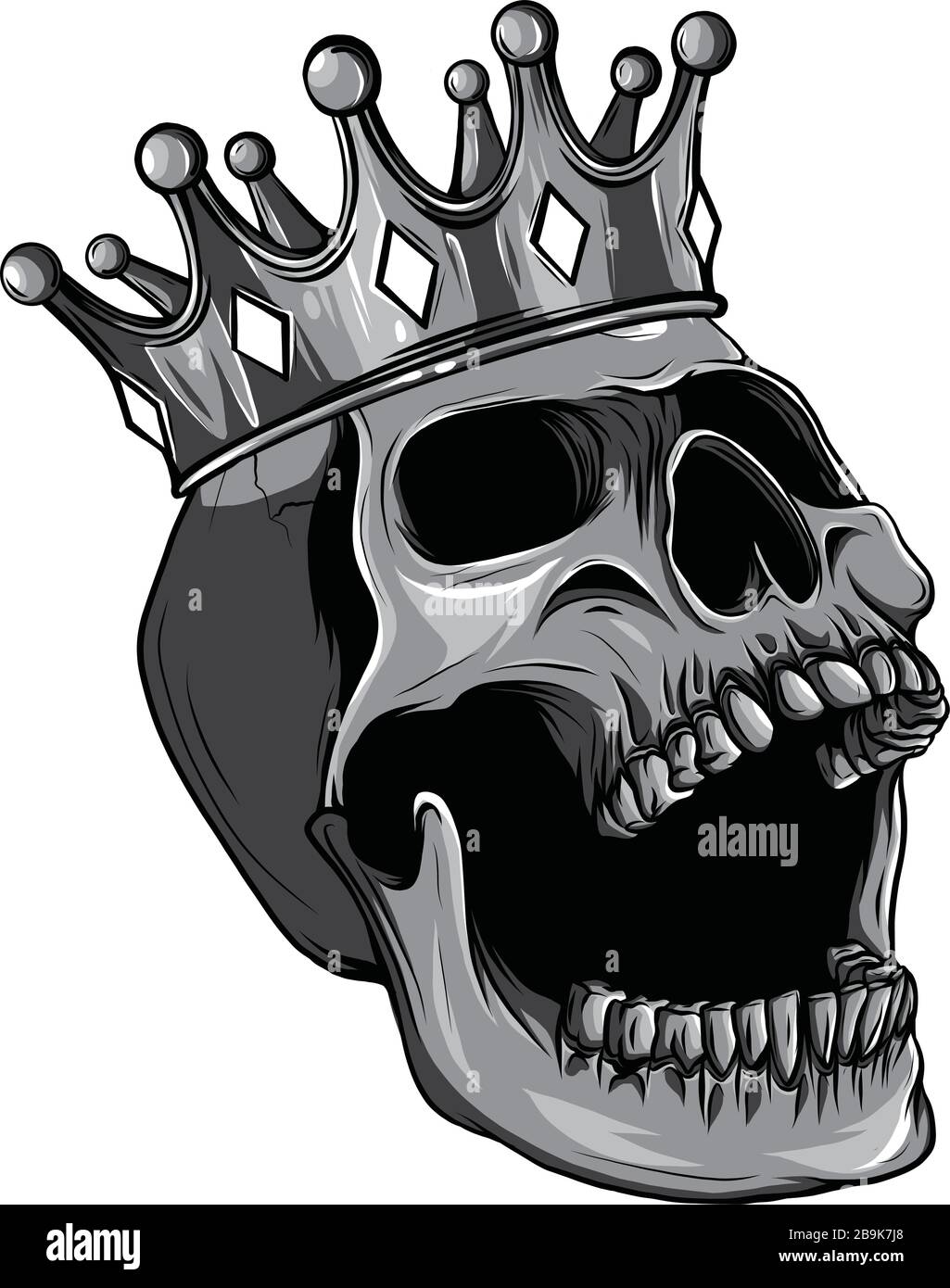 Monochromatic vector skull with crown on white background Stock Vector ...