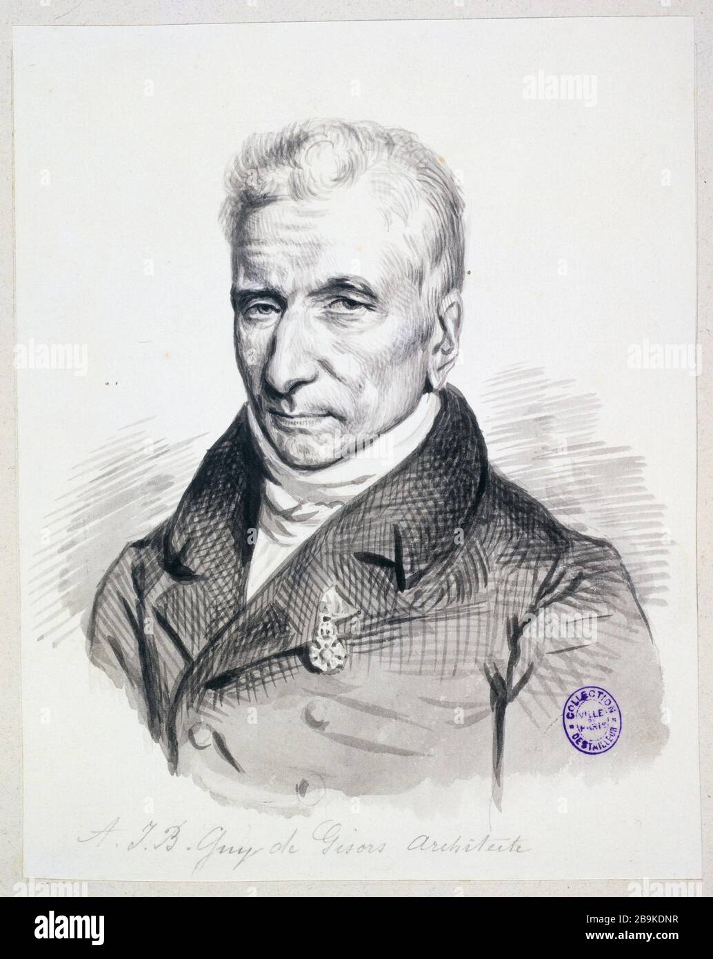 Portrait of Alexandre Jean-Baptiste Guy Gisors (1762-1835), architect  Anonyme. Portrait d'Alexandre Jean-Baptiste Guy de Gisors (1762-1835),  architecte. plume, lavis gris. Paris, musée Carnavalet Stock Photo - Alamy