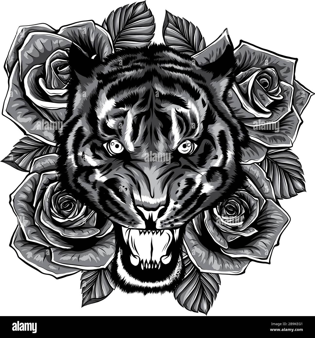 vector illustration of roaring tiger head and roses tattoo Stock Vector Image & Art - Alamy vector illustration of roaring tiger head and roses tattoo Stock Vector Image & Art - Alamy