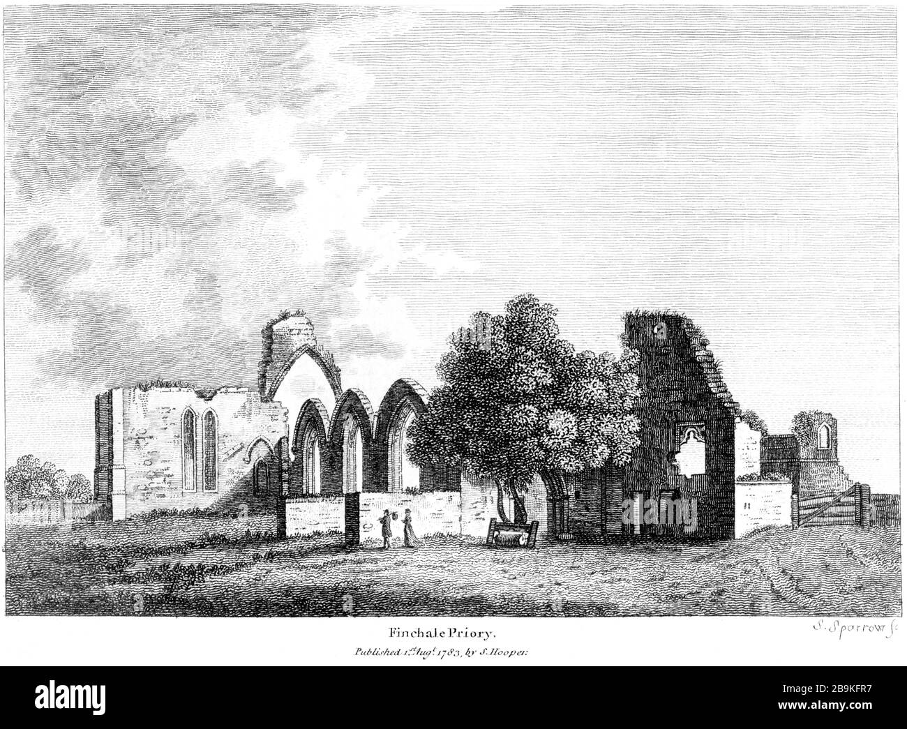 An engraving of Finchale Priory 1783 scanned at high resolution from a book published around 1786. This image is believed to be free of all copyright. Stock Photo