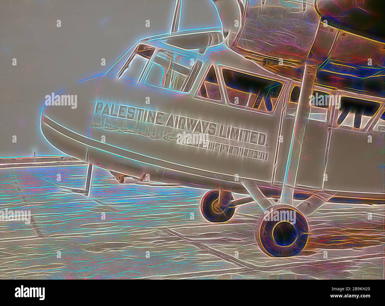 Lydda Air Port. Palestine Airways plane closeup, showing name. Photo
