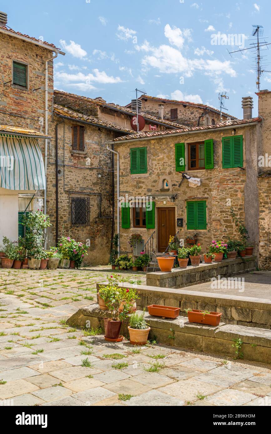Loro Ciuffenna, village in the Province of Arezzo in the Italian region Tuscany. Central Italy. Stock Photo