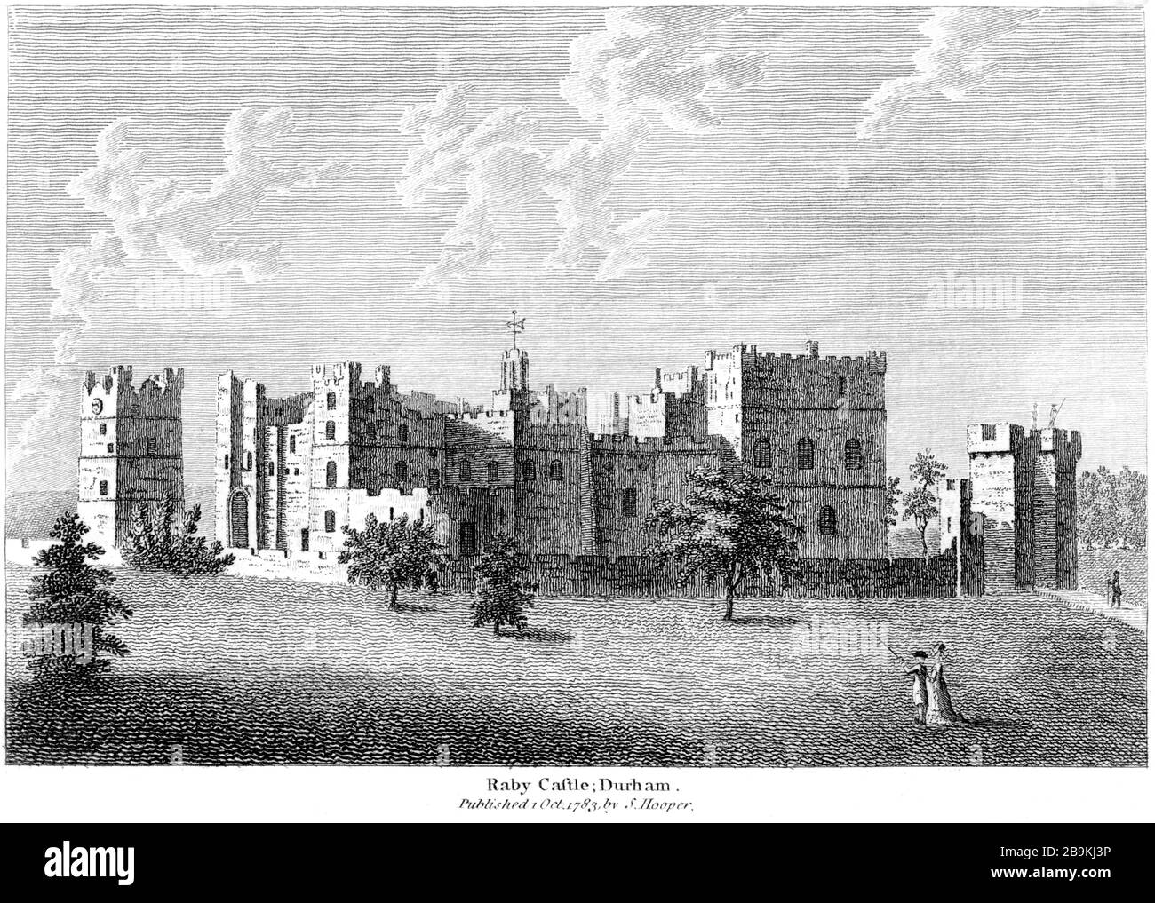 An engraving of Raby Castle Durham 1783 scanned at high res from a book published around 1786. This image is believed to be free of all copyright. Stock Photo