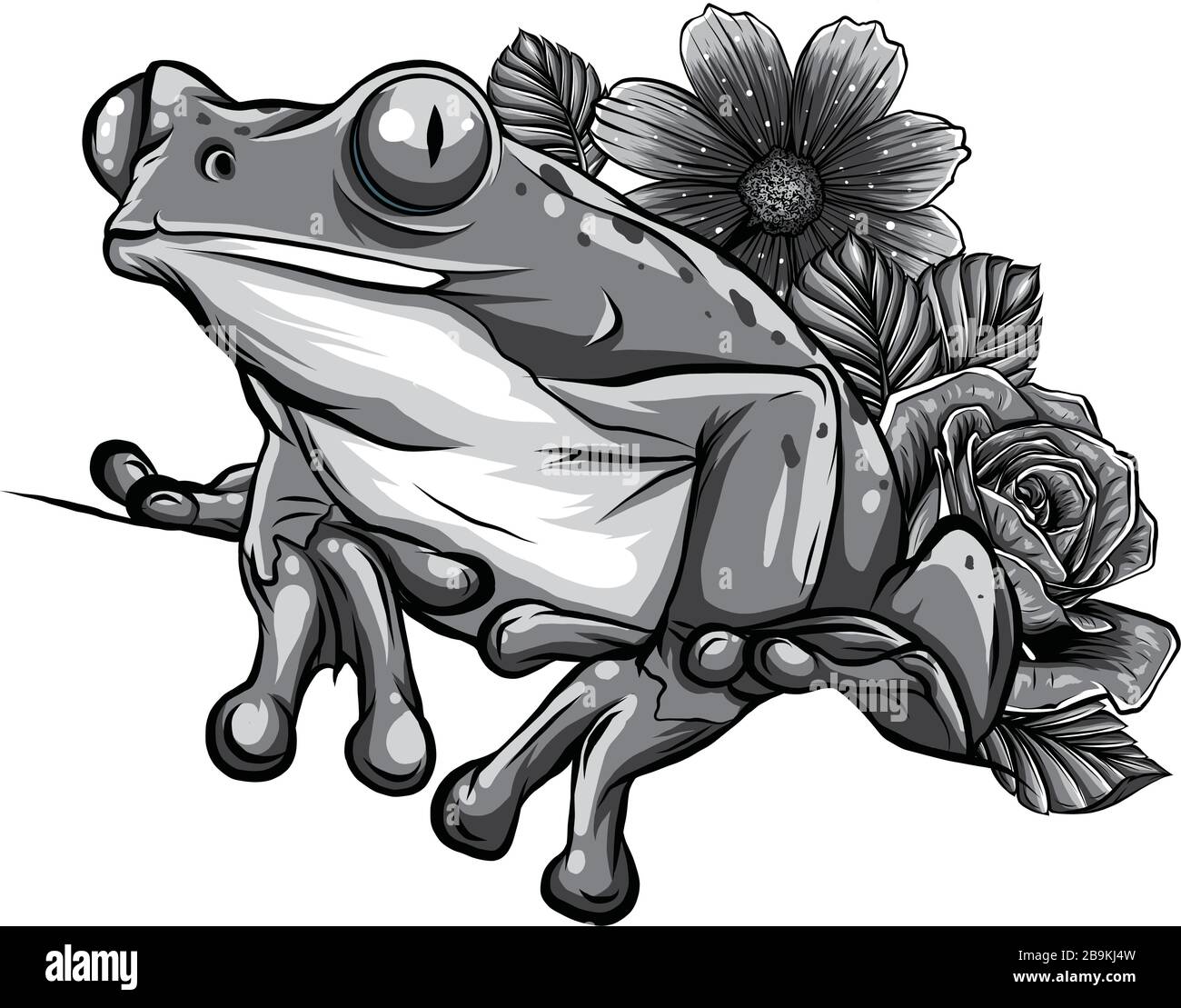 Cute cartoon Frog with flowers vector illustration Stock Vector