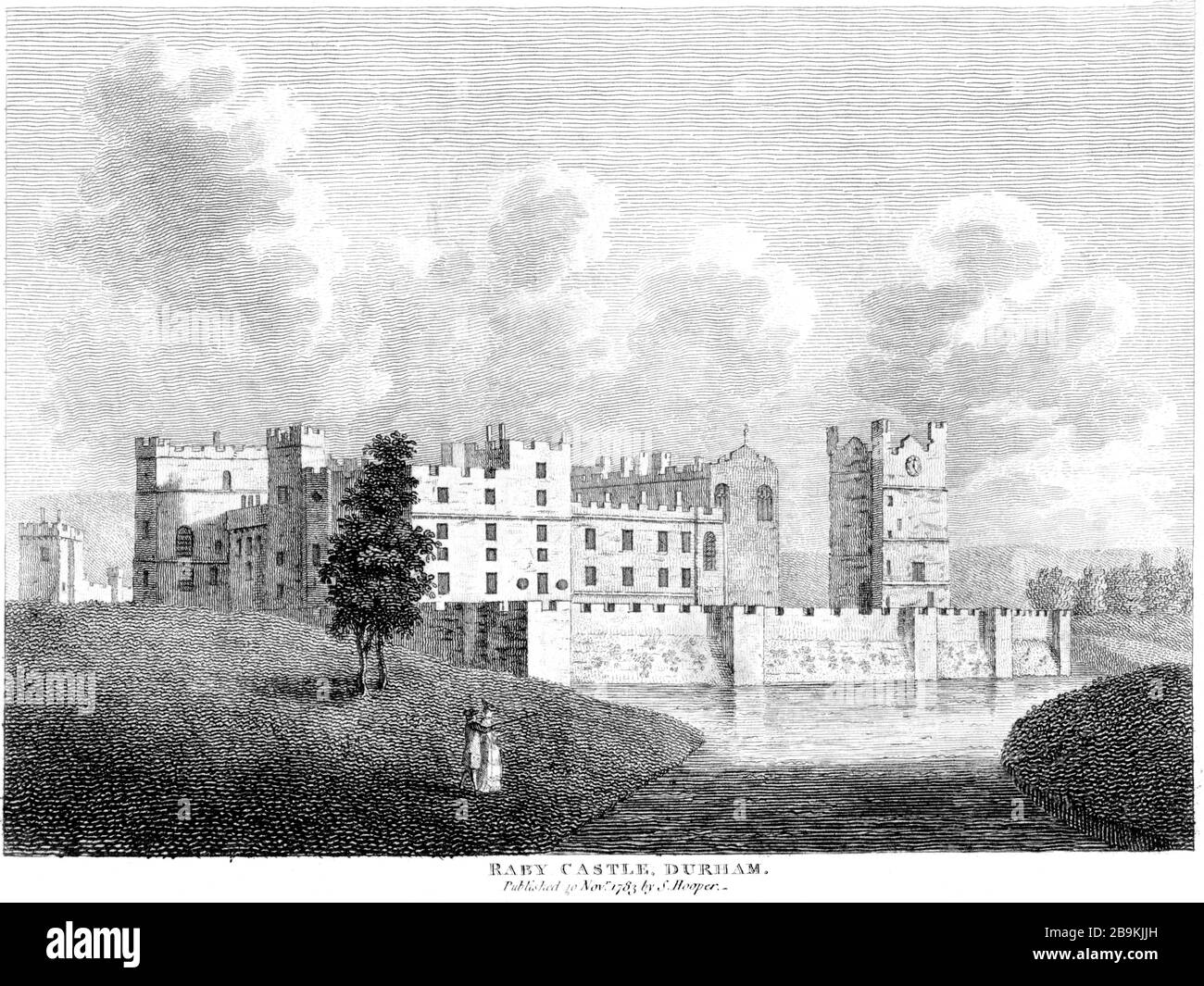An engraving of Raby Castle Durham 1783 scanned at high res from a book published around 1786. This image is believed to be free of all copyright. Stock Photo