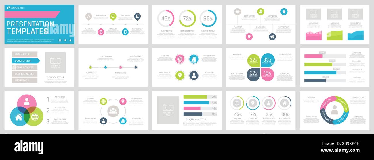 Set of green, blue, dark grey and pink elements for multipurpose ...