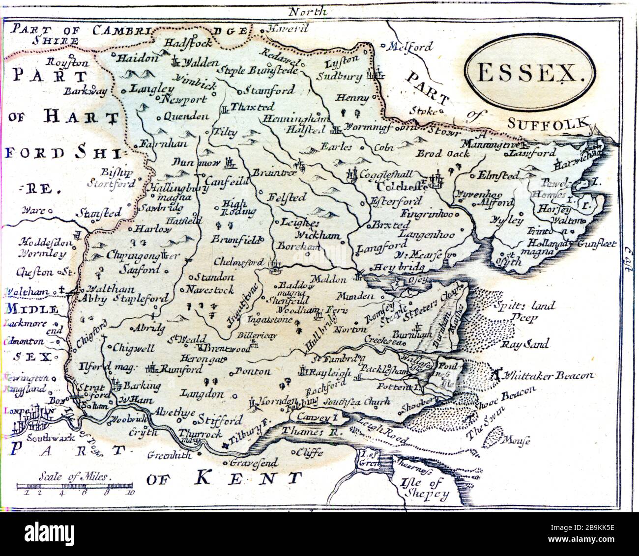An map of Essex scanned at high resolution from a book published around 1786. This image is believed to be free of all copyright restrictions. Stock Photo
