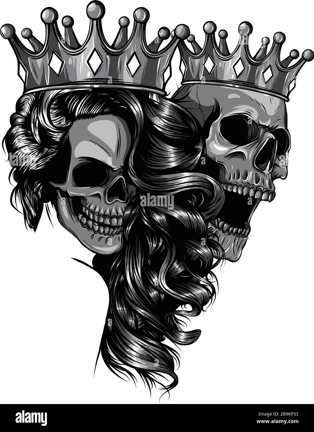 Skull King and Queen vector. Love skull couple. Stock Vector