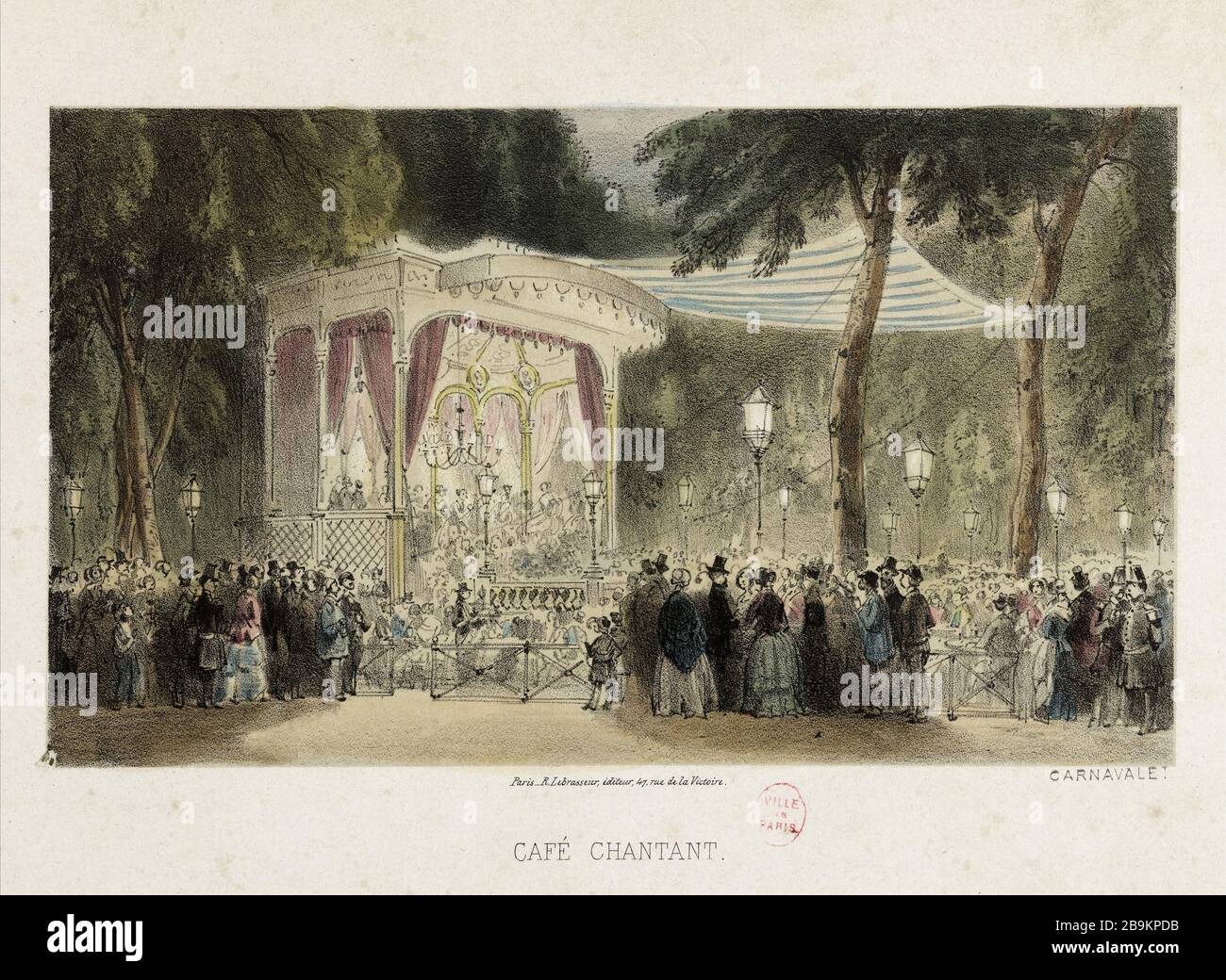 coffee singing Anonyme. Café chantant. Lithographie coloriée, réhaussée de gomme arabique. Paris, musée Carnavalet. Stock Photo