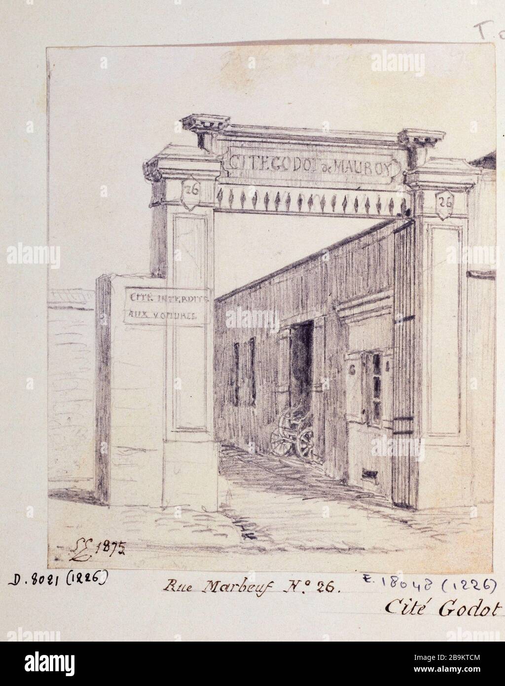 City Godot de Mauroy, 26 rue Marbeuf 1875 Léon Leymonnerye (1803-1879). Cité Godot de Mauroy, 26 rue Marbeuf, 1875. Crayon, 1875. Paris, musée Carnavalet. Stock Photo