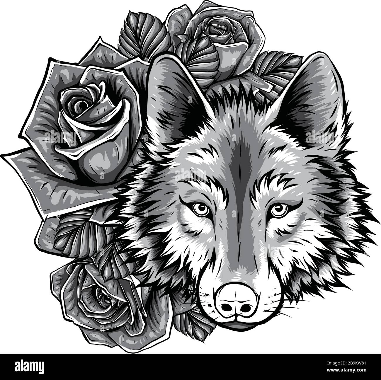 Vector illustration sketch of a wolf's face Stock Vector