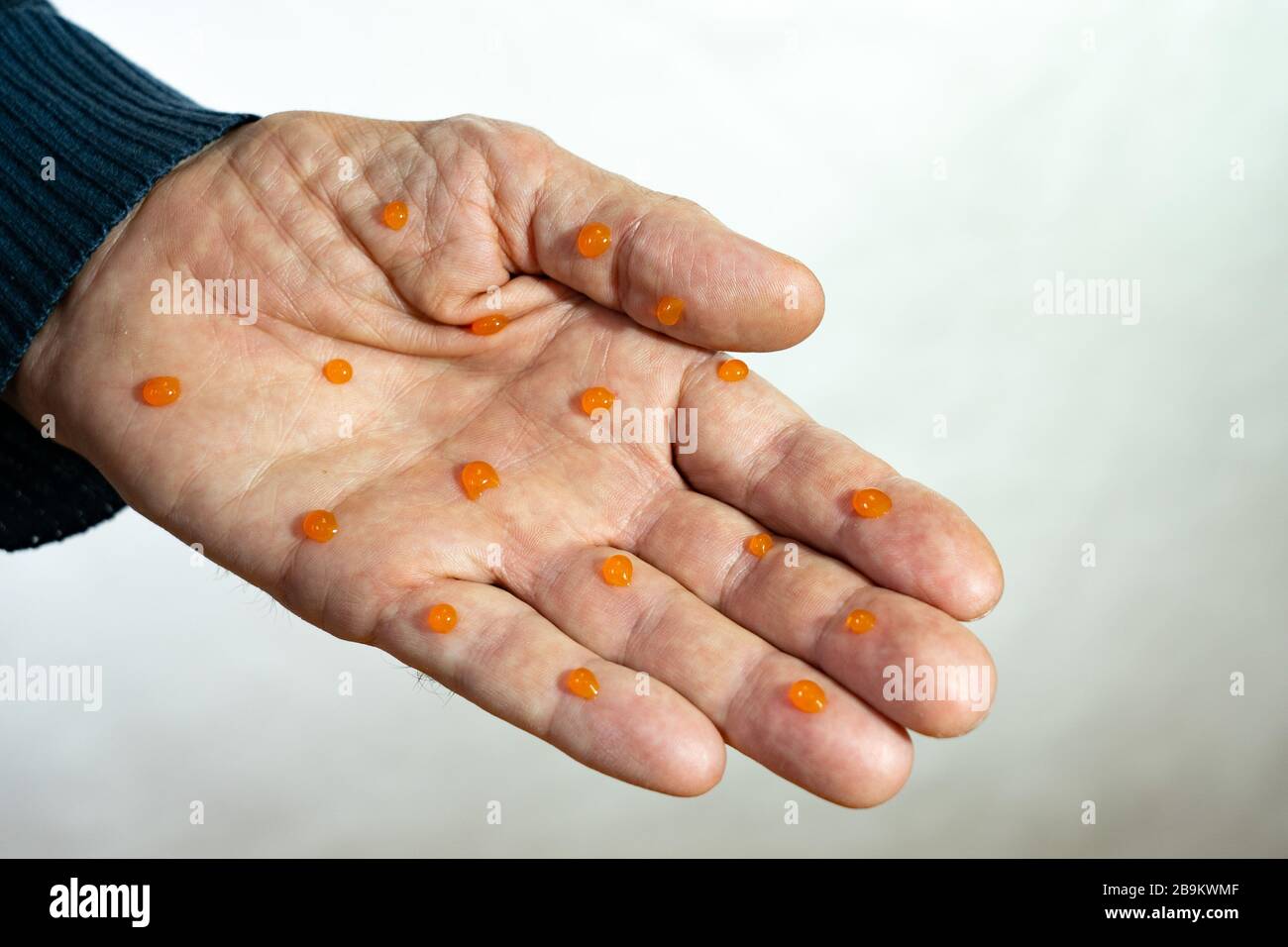 Viral infection transmitted through handshake.No handshake concept: Coronavirus transmitted through a handshake. Gesture No physical contact Stock Photo