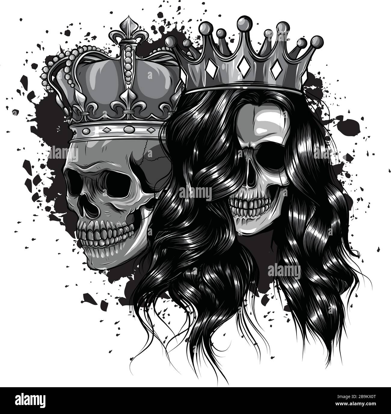 Skull King and Queen vector. Love skull couple. Stock Vector
